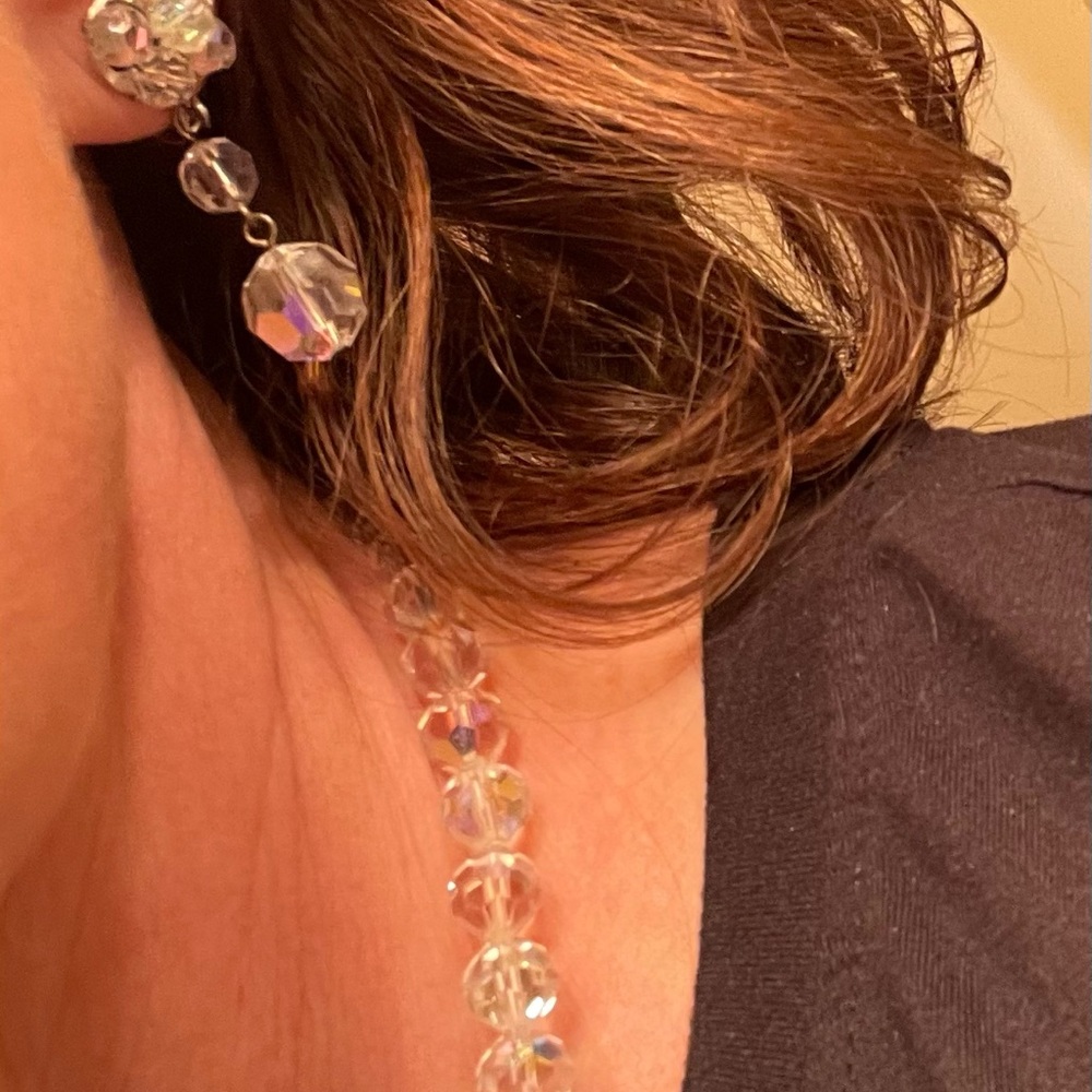 Vintage Crystal Drop Clip On Earrings & Necklace Set